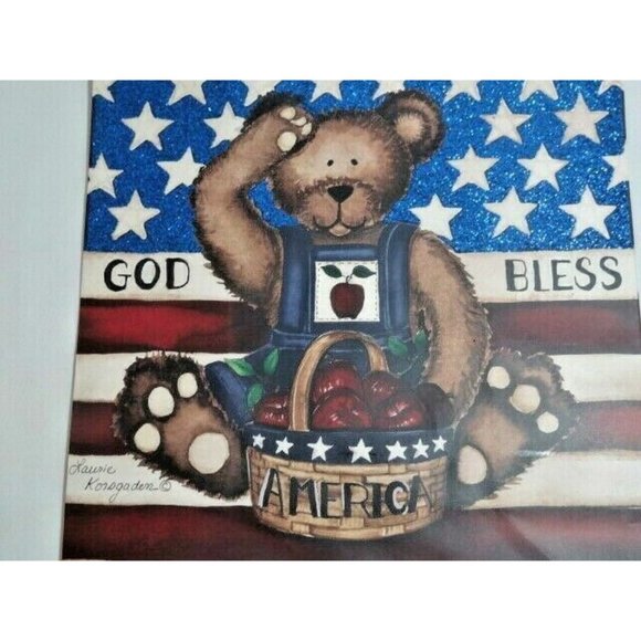 God Bless America Saluting Bear Patriotic 2-Pack Gift Bag Tag 13 x 10 Inch NEW - Picture 2 of 3